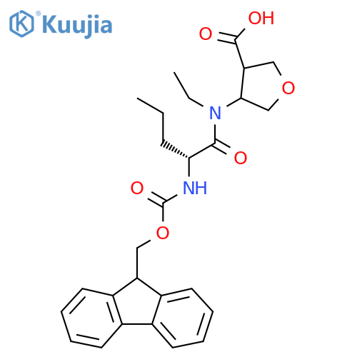 4-(2R)-N-ethyl-2-({(9H-fluoren-9-yl)methoxycarbonyl}amino)pentanamidooxolane-3-carboxylic acid structure