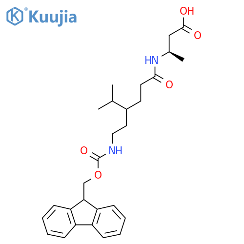 (3R)-3-{4-2-({(9H-fluoren-9-yl)methoxycarbonyl}amino)ethyl-5-methylhexanamido}butanoic acid structure