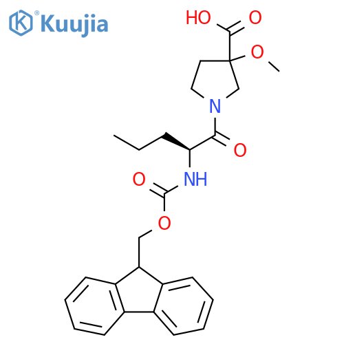 1-(2S)-2-({(9H-fluoren-9-yl)methoxycarbonyl}amino)pentanoyl-3-methoxypyrrolidine-3-carboxylic acid structure