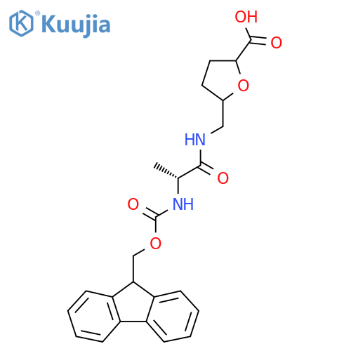 5-{(2R)-2-({(9H-fluoren-9-yl)methoxycarbonyl}amino)propanamidomethyl}oxolane-2-carboxylic acid structure
