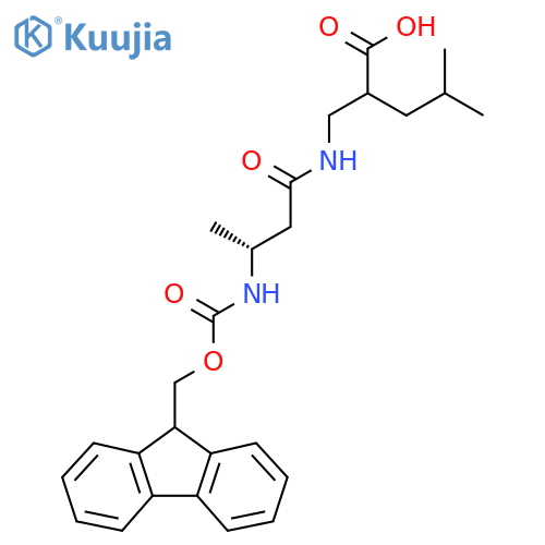 2-{(3R)-3-({(9H-fluoren-9-yl)methoxycarbonyl}amino)butanamidomethyl}-4-methylpentanoic acid structure