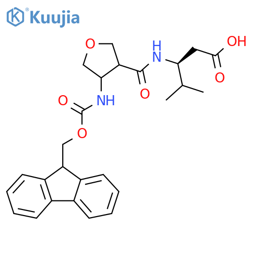 (3S)-3-{4-({(9H-fluoren-9-yl)methoxycarbonyl}amino)oxolan-3-ylformamido}-4-methylpentanoic acid structure