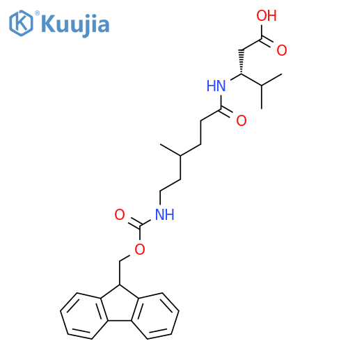 (3R)-3-6-({(9H-fluoren-9-yl)methoxycarbonyl}amino)-4-methylhexanamido-4-methylpentanoic acid structure