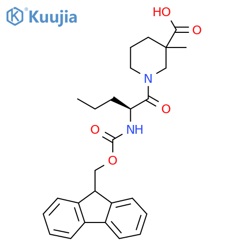 1-(2S)-2-({(9H-fluoren-9-yl)methoxycarbonyl}amino)pentanoyl-3-methylpiperidine-3-carboxylic acid structure