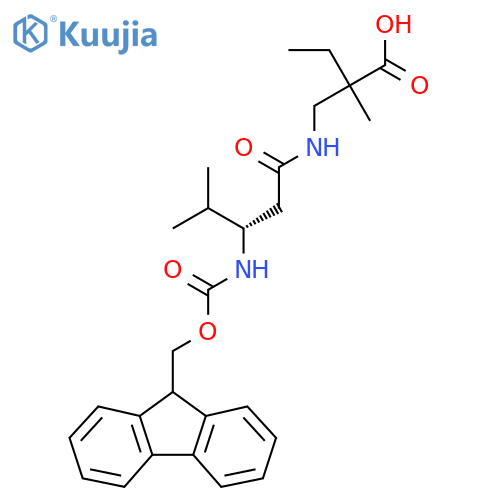 2-{(3S)-3-({(9H-fluoren-9-yl)methoxycarbonyl}amino)-4-methylpentanamidomethyl}-2-methylbutanoic acid structure