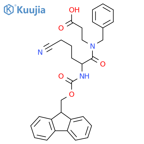 3-[N-benzyl-5-cyano-2-({[(9H-fluoren-9-yl)methoxy]carbonyl}amino)pentanamido]propanoic acid structure
