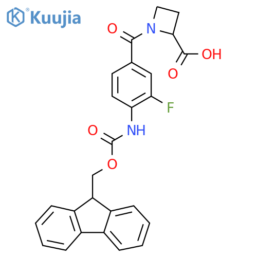 1-4-({(9H-fluoren-9-yl)methoxycarbonyl}amino)-3-fluorobenzoylazetidine-2-carboxylic acid structure