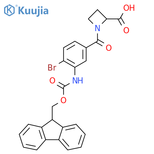 1-4-bromo-3-({(9H-fluoren-9-yl)methoxycarbonyl}amino)benzoylazetidine-2-carboxylic acid structure
