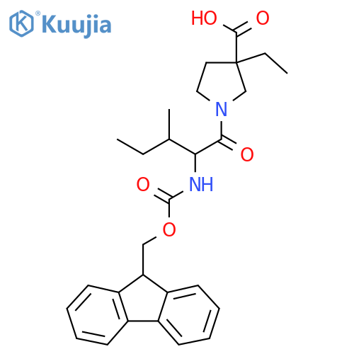 3-ethyl-1-2-({(9H-fluoren-9-yl)methoxycarbonyl}amino)-3-methylpentanoylpyrrolidine-3-carboxylic acid structure