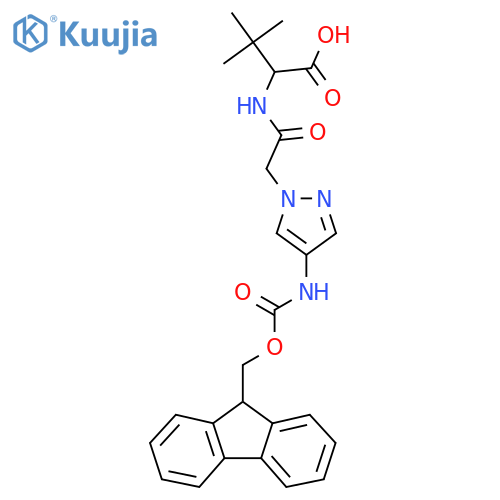 2-{2-4-({(9H-fluoren-9-yl)methoxycarbonyl}amino)-1H-pyrazol-1-ylacetamido}-3,3-dimethylbutanoic acid structure