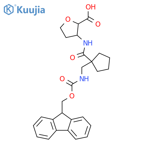 3-{1-({(9H-fluoren-9-yl)methoxycarbonyl}amino)methylcyclopentaneamido}oxolane-2-carboxylic acid structure