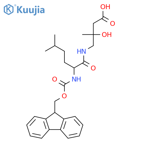 4-2-({(9H-fluoren-9-yl)methoxycarbonyl}amino)-5-methylhexanamido-3-hydroxy-3-methylbutanoic acid structure