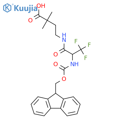 4-2-({(9H-fluoren-9-yl)methoxycarbonyl}amino)-3,3,3-trifluoropropanamido-2,2-dimethylbutanoic acid structure