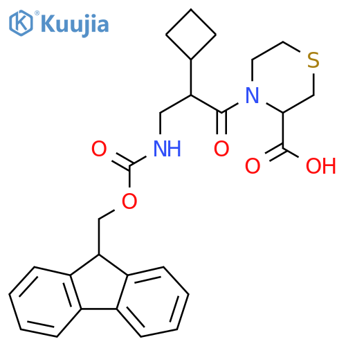 4-2-cyclobutyl-3-({(9H-fluoren-9-yl)methoxycarbonyl}amino)propanoylthiomorpholine-3-carboxylic acid structure