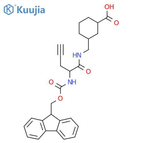 3-{2-({(9H-fluoren-9-yl)methoxycarbonyl}amino)pent-4-ynamidomethyl}cyclohexane-1-carboxylic acid structure