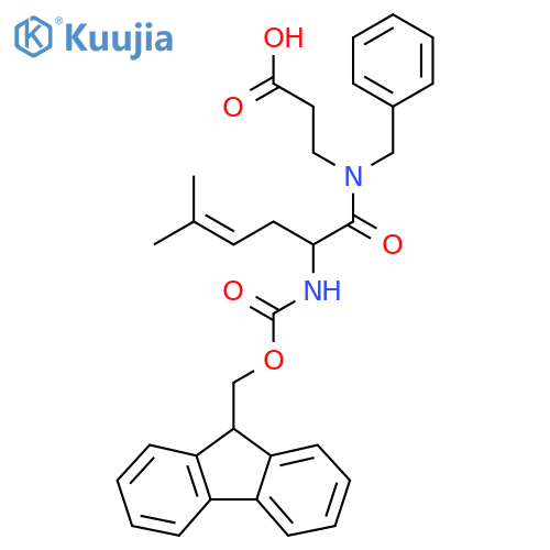 3-N-benzyl-2-({(9H-fluoren-9-yl)methoxycarbonyl}amino)-5-methylhex-4-enamidopropanoic acid structure