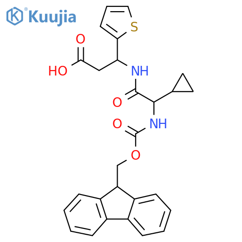 3-2-cyclopropyl-2-({(9H-fluoren-9-yl)methoxycarbonyl}amino)acetamido-3-(thiophen-2-yl)propanoic acid structure