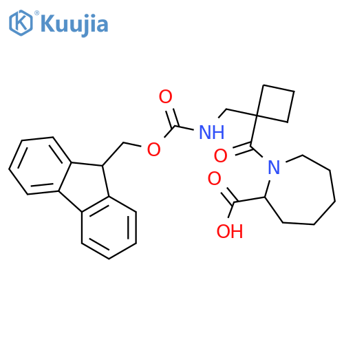 1-{1-({(9H-fluoren-9-yl)methoxycarbonyl}amino)methylcyclobutanecarbonyl}azepane-2-carboxylic acid structure