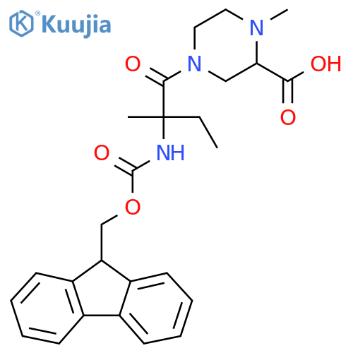 4-2-({(9H-fluoren-9-yl)methoxycarbonyl}amino)-2-methylbutanoyl-1-methylpiperazine-2-carboxylic acid structure