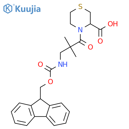 4-3-({(9H-fluoren-9-yl)methoxycarbonyl}amino)-2,2-dimethylpropanoylthiomorpholine-3-carboxylic acid structure