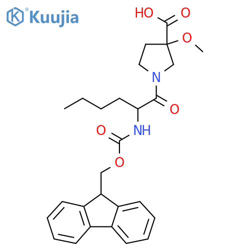 1-2-({(9H-fluoren-9-yl)methoxycarbonyl}amino)hexanoyl-3-methoxypyrrolidine-3-carboxylic acid structure