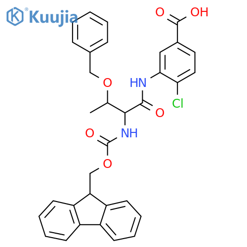 3-3-(benzyloxy)-2-({(9H-fluoren-9-yl)methoxycarbonyl}amino)butanamido-4-chlorobenzoic acid structure