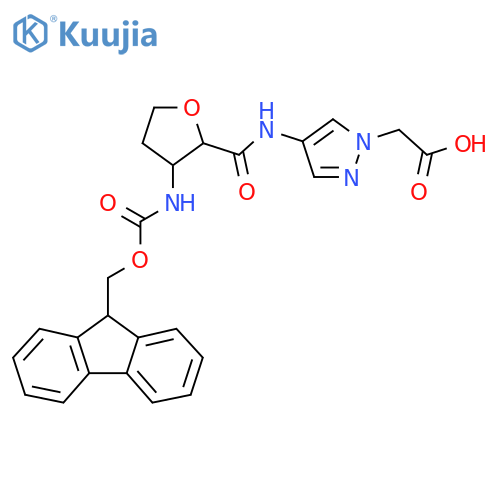 2-{4-3-({(9H-fluoren-9-yl)methoxycarbonyl}amino)oxolane-2-amido-1H-pyrazol-1-yl}acetic acid structure