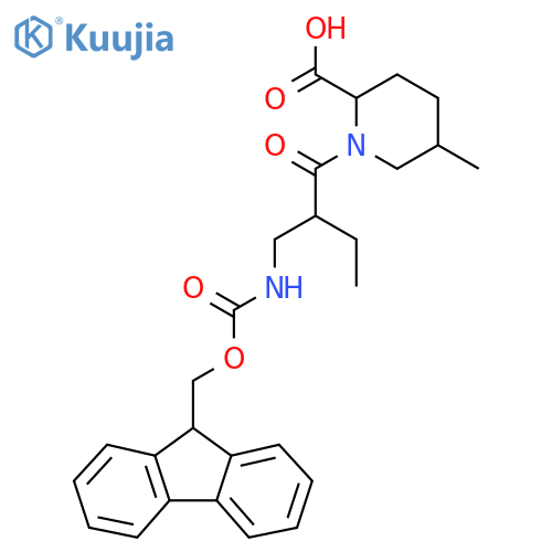 1-{2-({(9H-fluoren-9-yl)methoxycarbonyl}amino)methylbutanoyl}-5-methylpiperidine-2-carboxylic acid structure