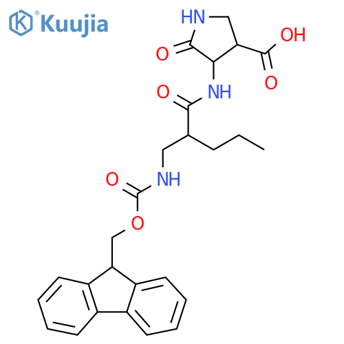 4-{2-({(9H-fluoren-9-yl)methoxycarbonyl}amino)methylpentanamido}-5-oxopyrrolidine-3-carboxylic acid structure