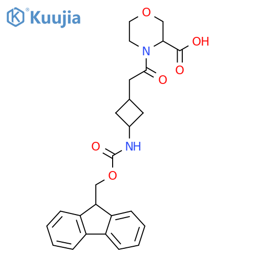 4-{2-3-({(9H-fluoren-9-yl)methoxycarbonyl}amino)cyclobutylacetyl}morpholine-3-carboxylic acid structure