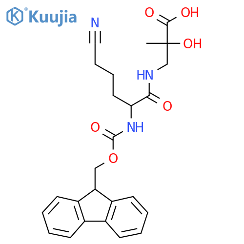 3-5-cyano-2-({(9H-fluoren-9-yl)methoxycarbonyl}amino)pentanamido-2-hydroxy-2-methylpropanoic acid structure