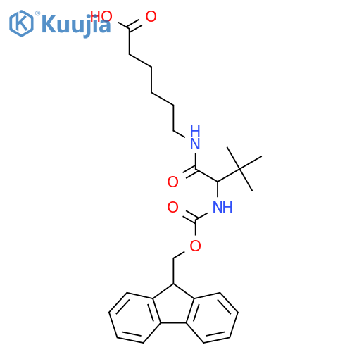 6-2-({(9H-fluoren-9-yl)methoxycarbonyl}amino)-3,3-dimethylbutanamidohexanoic acid structure