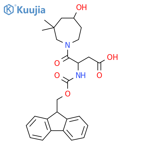 3-({(9H-fluoren-9-yl)methoxycarbonyl}amino)-4-(5-hydroxy-3,3-dimethylazepan-1-yl)-4-oxobutanoic acid structure