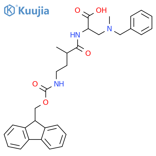 3-benzyl(methyl)amino-2-4-({(9H-fluoren-9-yl)methoxycarbonyl}amino)-2-methylbutanamidopropanoic acid structure