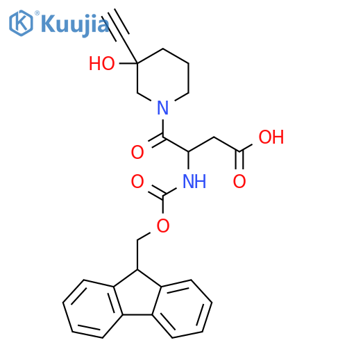 4-(3-ethynyl-3-hydroxypiperidin-1-yl)-3-({(9H-fluoren-9-yl)methoxycarbonyl}amino)-4-oxobutanoic acid structure