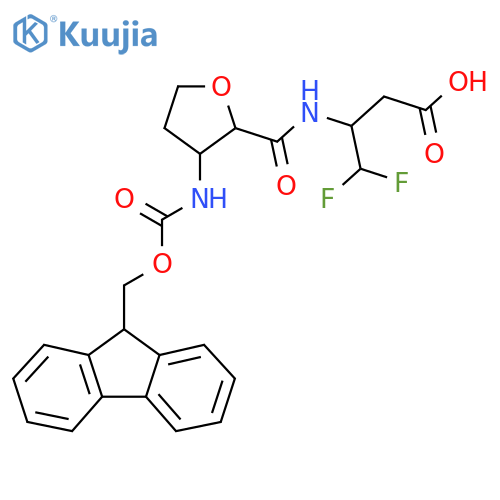 3-{3-({(9H-fluoren-9-yl)methoxycarbonyl}amino)oxolan-2-ylformamido}-4,4-difluorobutanoic acid structure