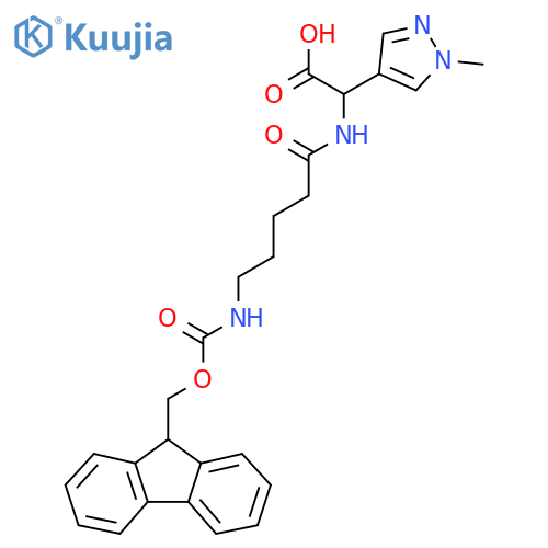 2-5-({(9H-fluoren-9-yl)methoxycarbonyl}amino)pentanamido-2-(1-methyl-1H-pyrazol-4-yl)acetic acid structure