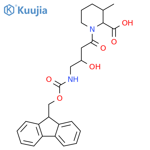 1-4-({(9H-fluoren-9-yl)methoxycarbonyl}amino)-3-hydroxybutanoyl-3-methylpiperidine-2-carboxylic acid structure