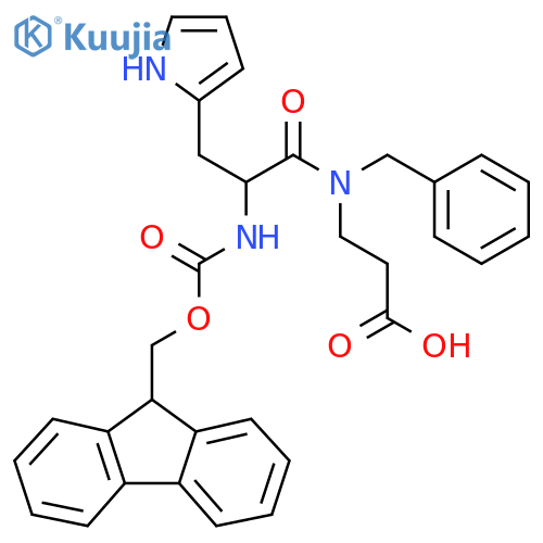 3-N-benzyl-2-({(9H-fluoren-9-yl)methoxycarbonyl}amino)-3-(1H-pyrrol-2-yl)propanamidopropanoic acid structure