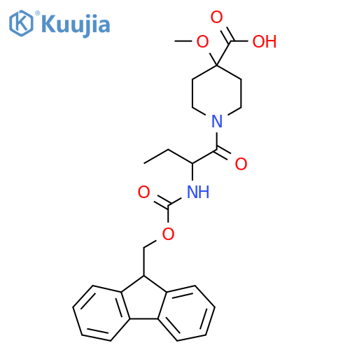 1-2-({(9H-fluoren-9-yl)methoxycarbonyl}amino)butanoyl-4-methoxypiperidine-4-carboxylic acid structure