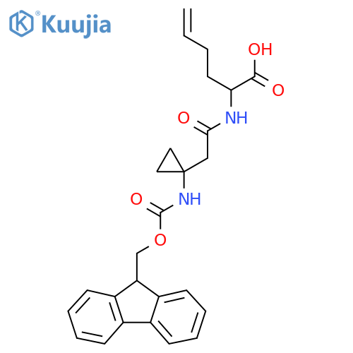 2-{2-1-({(9H-fluoren-9-yl)methoxycarbonyl}amino)cyclopropylacetamido}hex-5-enoic acid structure