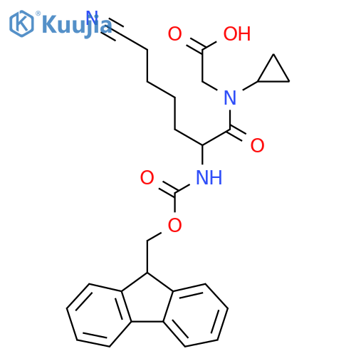 2-6-cyano-N-cyclopropyl-2-({(9H-fluoren-9-yl)methoxycarbonyl}amino)hexanamidoacetic acid structure