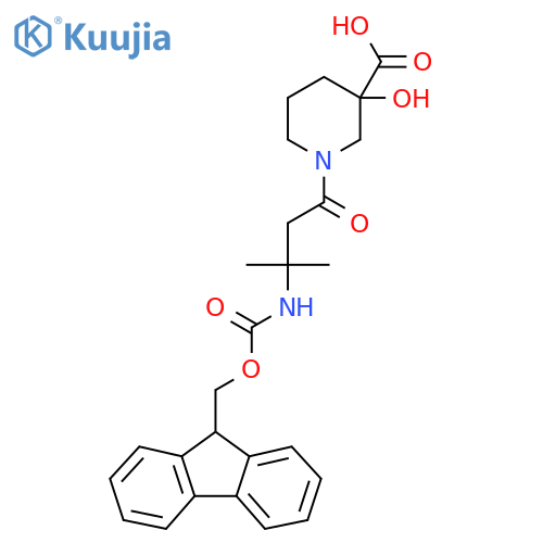 1-3-({(9H-fluoren-9-yl)methoxycarbonyl}amino)-3-methylbutanoyl-3-hydroxypiperidine-3-carboxylic acid structure