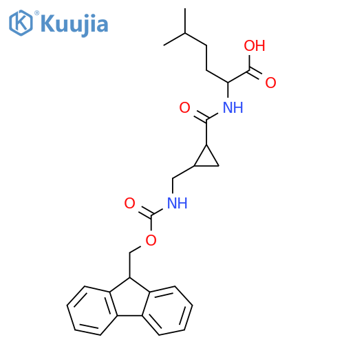 2-({2-({(9H-fluoren-9-yl)methoxycarbonyl}amino)methylcyclopropyl}formamido)-5-methylhexanoic acid structure