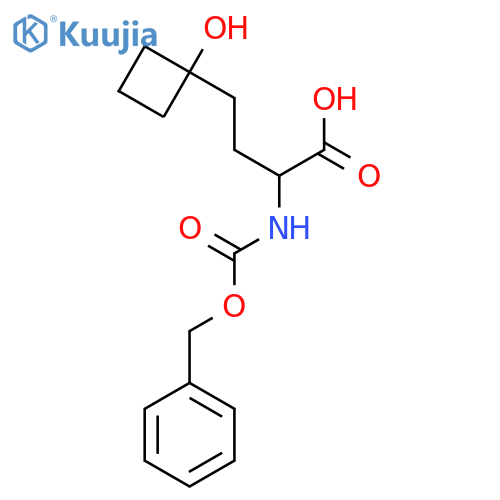 2-{(benzyloxy)carbonylamino}-4-(1-hydroxycyclobutyl)butanoic acid structure