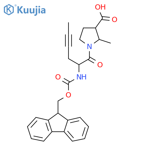 1-2-({(9H-fluoren-9-yl)methoxycarbonyl}amino)hex-4-ynoyl-2-methylpyrrolidine-3-carboxylic acid structure