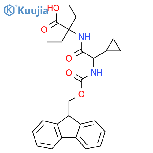 2-2-cyclopropyl-2-({(9H-fluoren-9-yl)methoxycarbonyl}amino)acetamido-2-ethylbutanoic acid structure