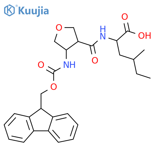 2-{4-({(9H-fluoren-9-yl)methoxycarbonyl}amino)oxolan-3-ylformamido}-4-methylhexanoic acid structure