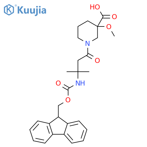 1-3-({(9H-fluoren-9-yl)methoxycarbonyl}amino)-3-methylbutanoyl-3-methoxypiperidine-3-carboxylic acid structure