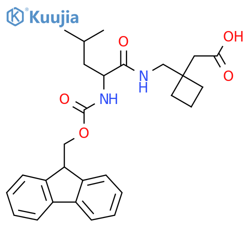 2-(1-{2-({(9H-fluoren-9-yl)methoxycarbonyl}amino)-4-methylpentanamidomethyl}cyclobutyl)acetic acid structure